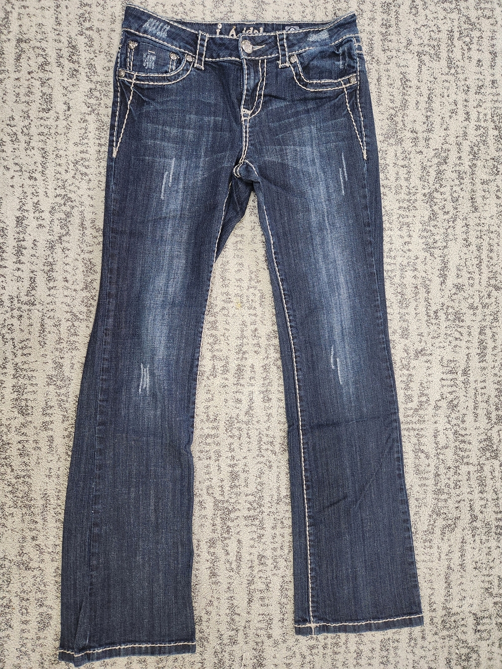 L.A. idol Dark Blue Flare Jeans with Distressed Details